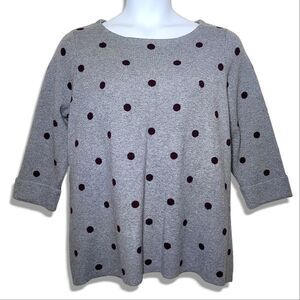 Arabella & Addison Grey & Maroon Polkadot Crop Sleeve Sweater Bouse